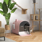 Cat Litter Box W/ Hood, Scoop, Filter, Flap Door | Pink