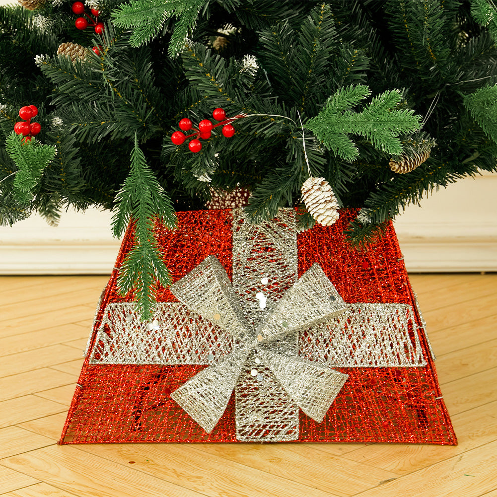 Square Christmas Tree Collar Basket Decor With Bow Tie