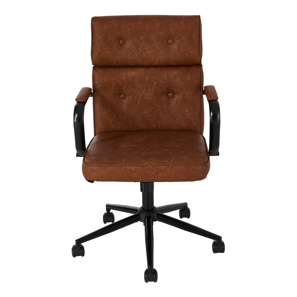 Ergonomic Brown Pu Office Chair – Vintage Style, 360° Swivel, Adjustable Height, Recline 15°