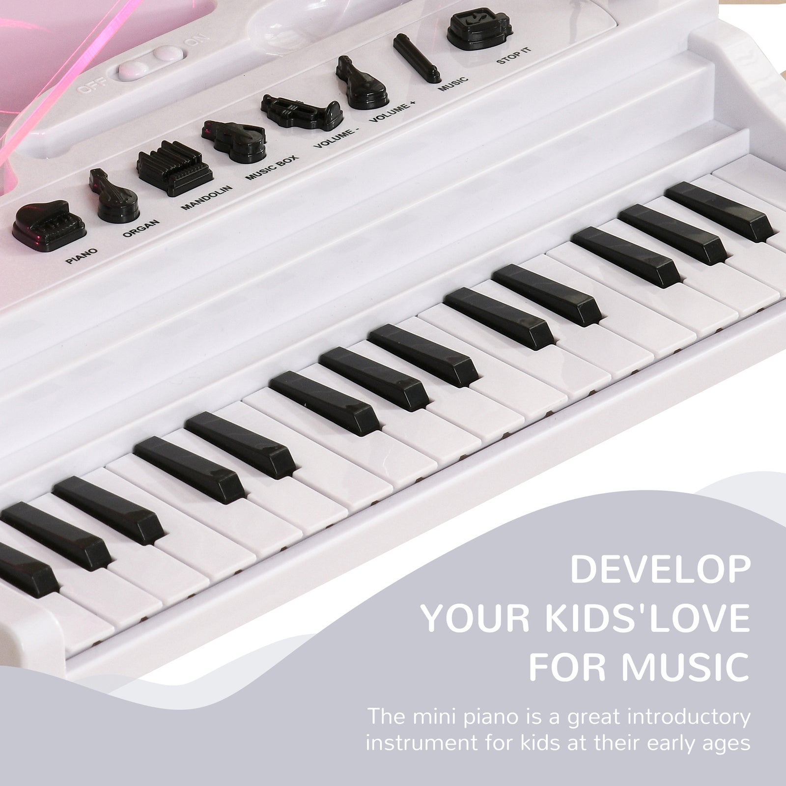 32 Keys Kids Piano Keyboard With Stool, Lights, Microphone, White | White