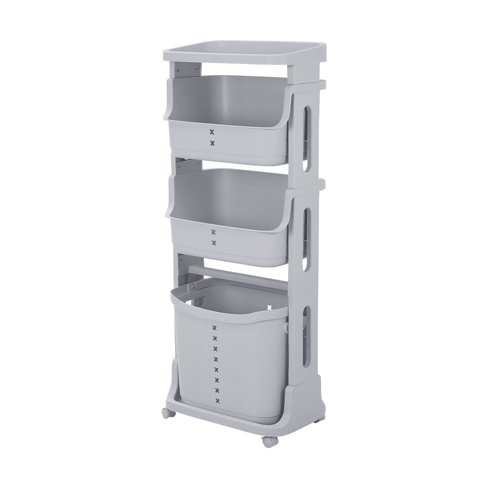 3/4 Tier Storage Rack Laundry Basket With Wheels | Medium | Grey
