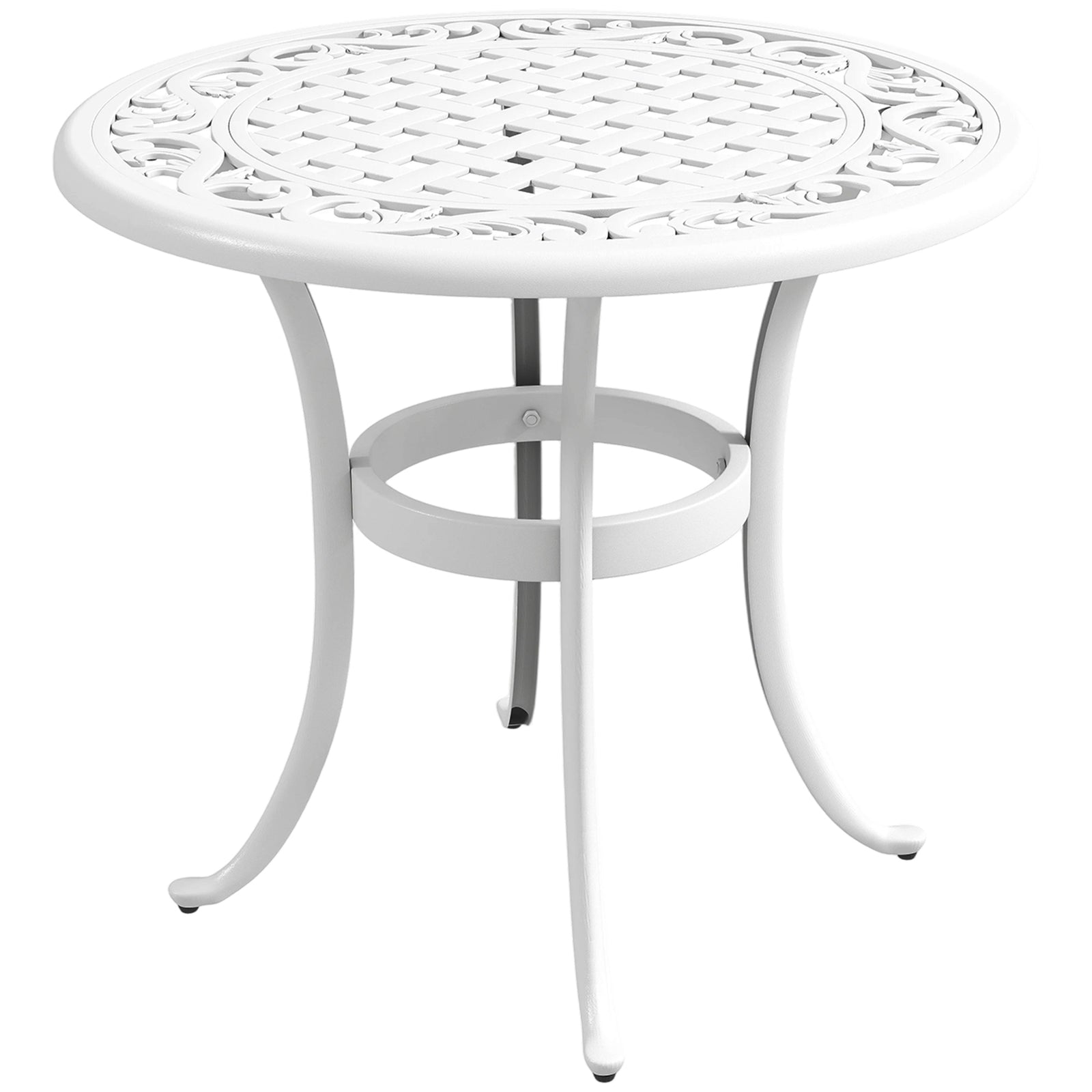 Outsunny 60cm Round Garden Table With Cast Aluminium Frame, White