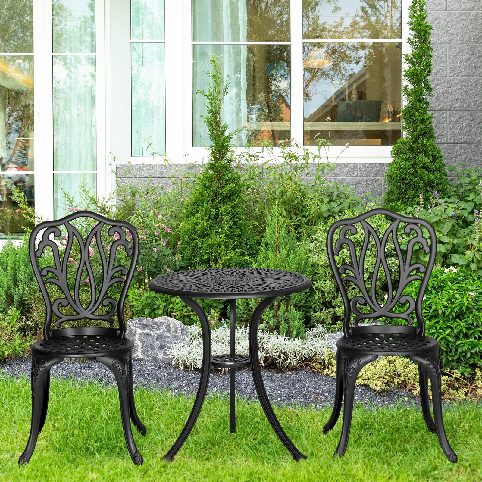 3 Piece Patio Bistro Set Outdoor Table Set | Black