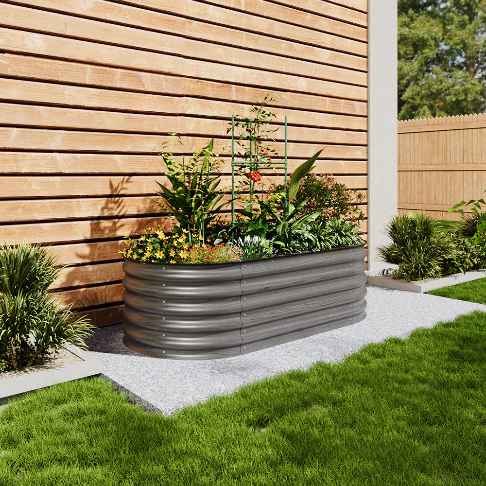 160/240/360cm W X 80cm D X 42cm H Outdoor Galvanized Steel Raised Garden Bed With Trellis | Small | Mixed Grey