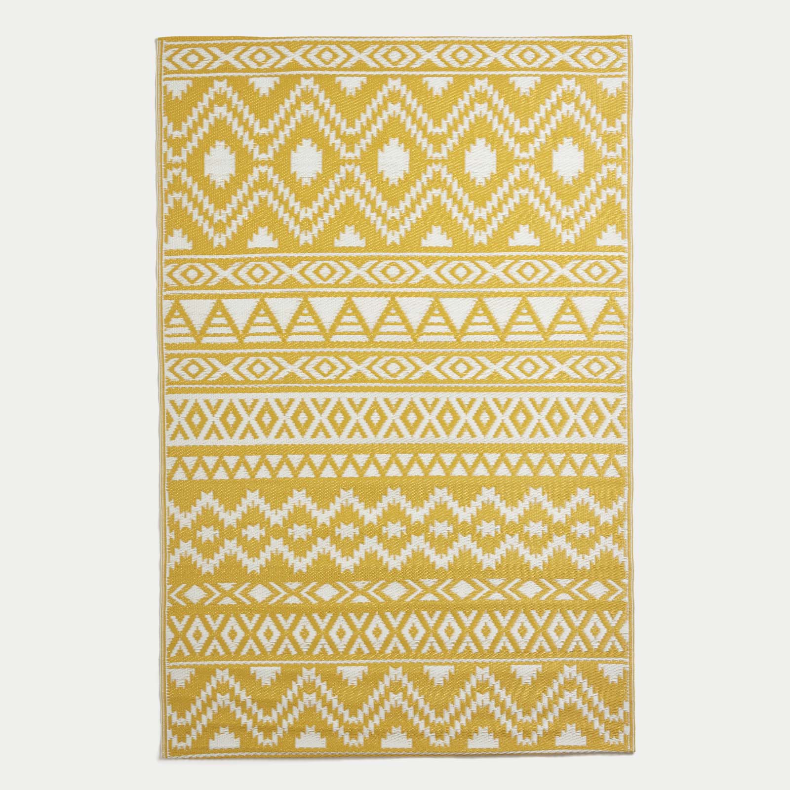Luxury Outdoor Rug Waterproof Reversible For Garden Patio 100% Recycled, Yellow Anna Aztec | 150cm x 240cm | Yellow