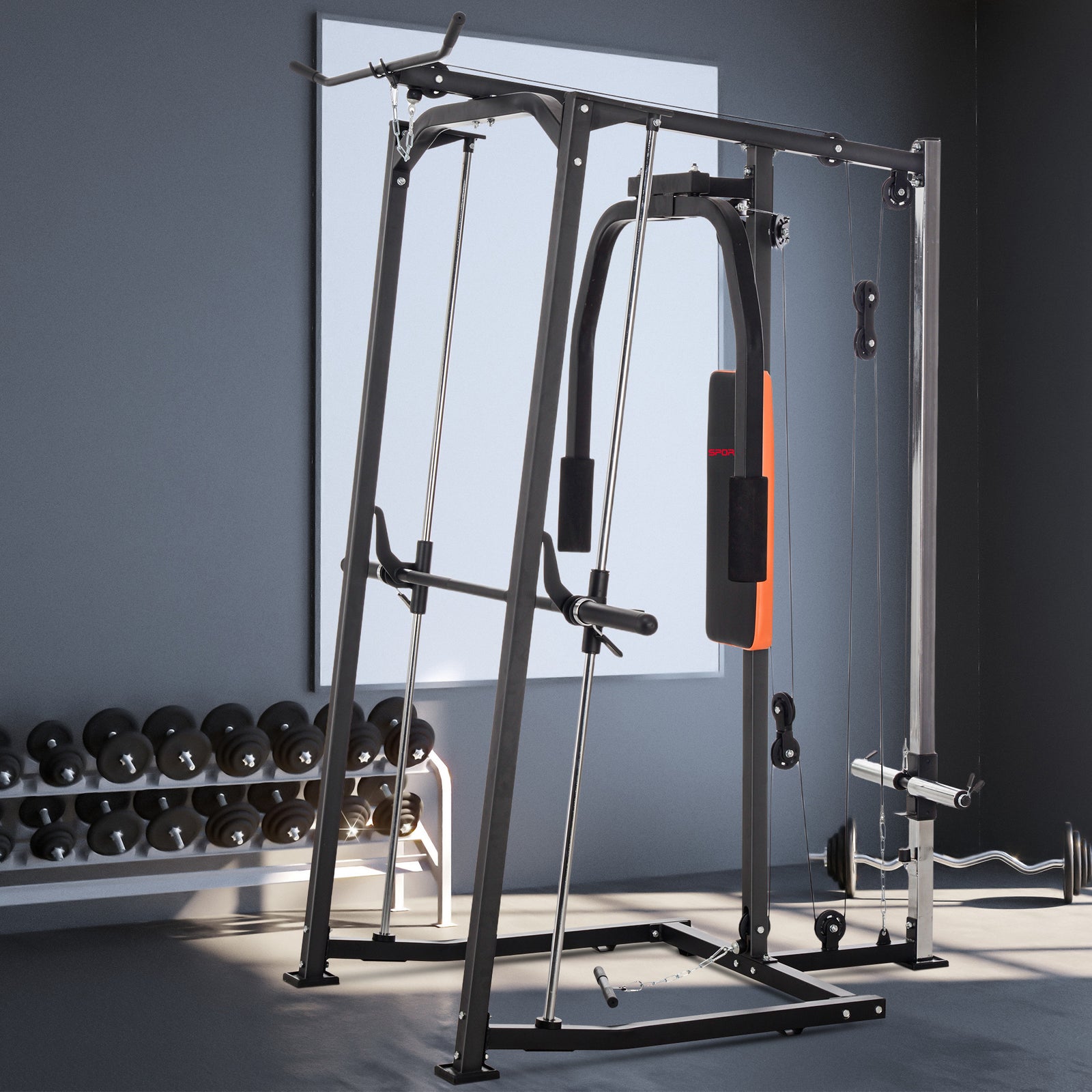 3 In 1 Smith Machine, Multi-functional Power Cage With Dual Cable Pulley System