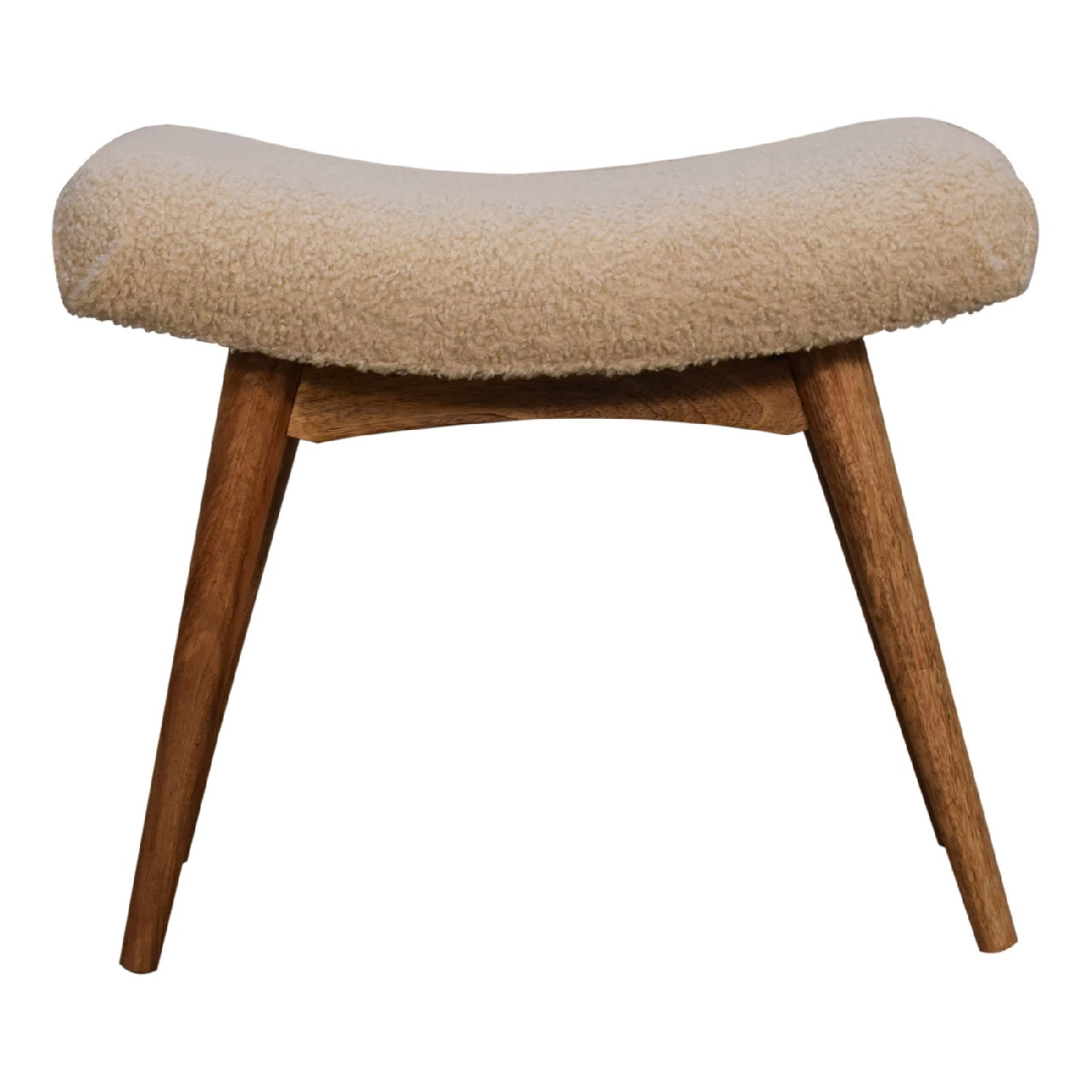 Solid Wood Boucle Cream Curved Bench