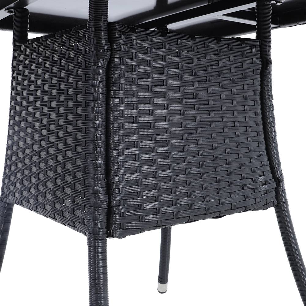 Square Wicker Patio Table With Black Tempered Glass Top With 51mm Umbrella Hole & Transparent Cap 80cm X 72cm H