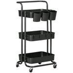 3-tier Utility Cart, Rolling Serving Trolley With Basket | One Size | Black