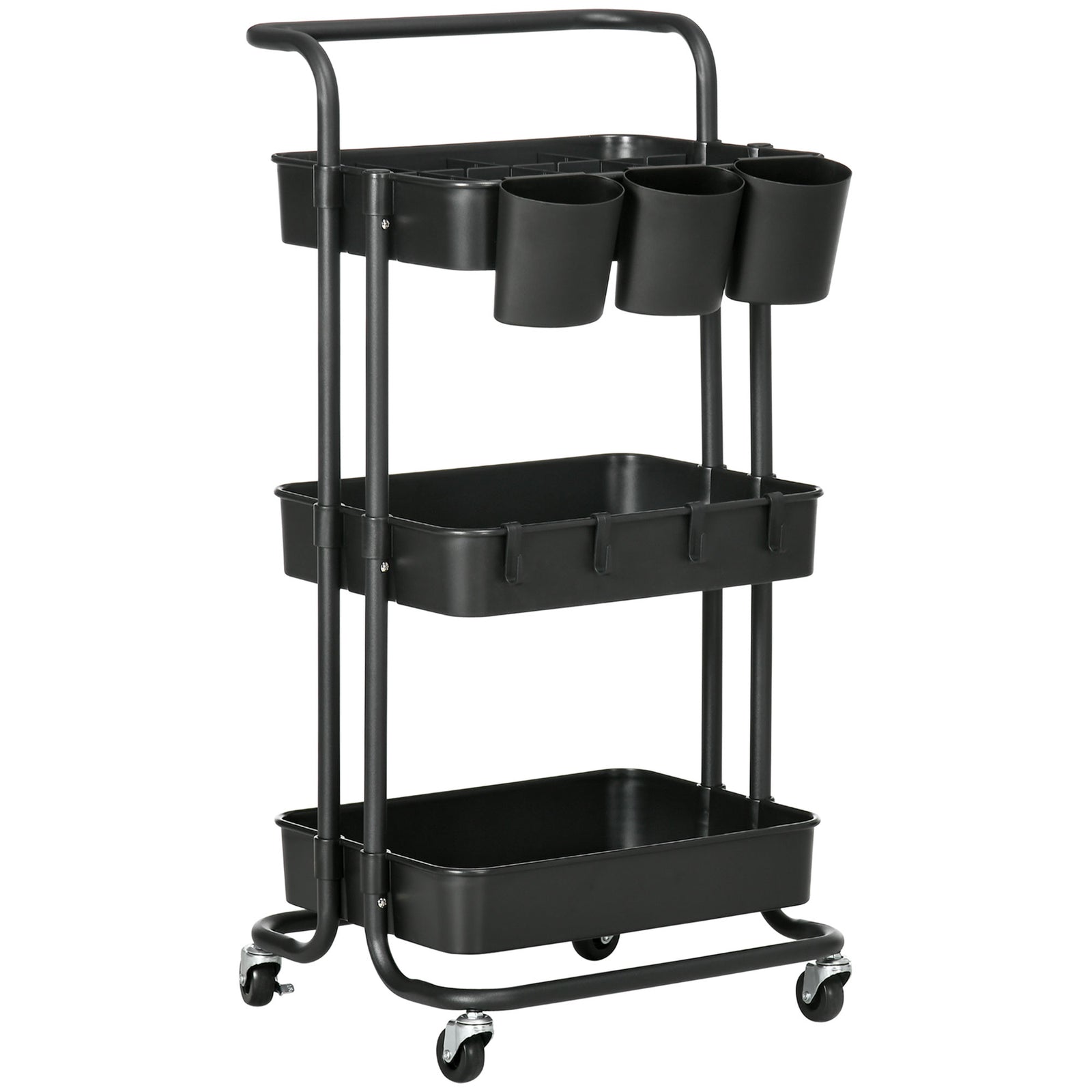 3-tier Utility Cart, Rolling Serving Trolley With Basket | One Size | Black