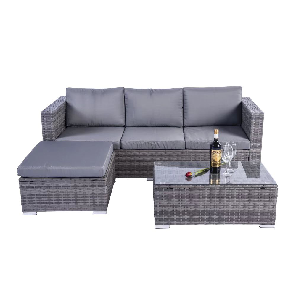 Dunham Grey 4-seater Rattan Sofa Set With Coffee Table For Stylish Outdoor Living | 4 | Grey