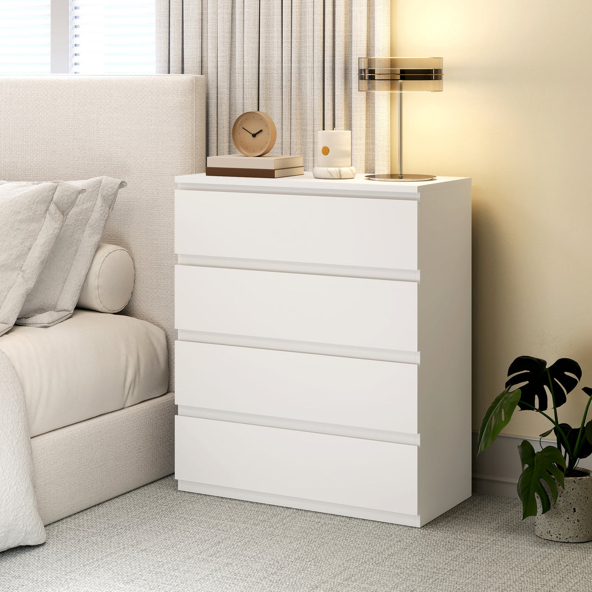 HOMCOM Chest Of Drawers, 4 Drawer Storage Cabinet Unit For Bedroom, White
