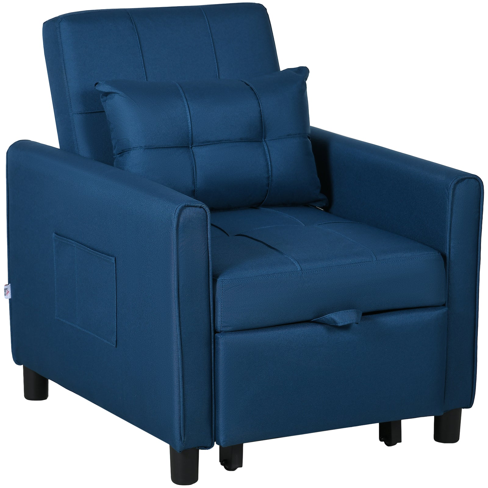 Pull Out Chair Bed Sleeper Chair With Pillow Side Pockets | One Size | Blue