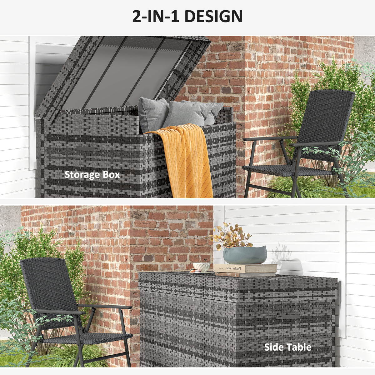 Outsunny 627 L Rattan Garden Storage Box