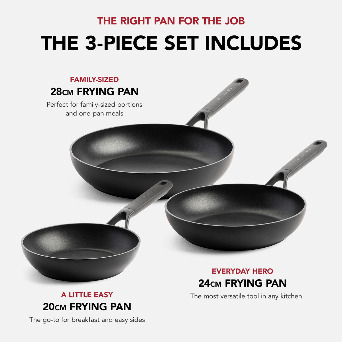 KitchenAid Cookware Forged Aluminium 3 Piece Frying Pan Set, 20 +24 + 28cm