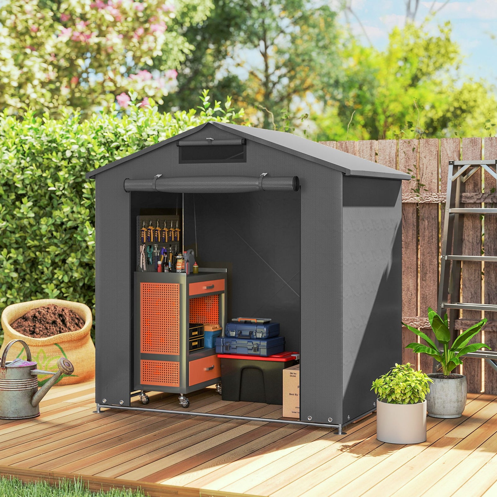 6x4ft Garden Storage Shed Tent Bike Tent Dark Grey