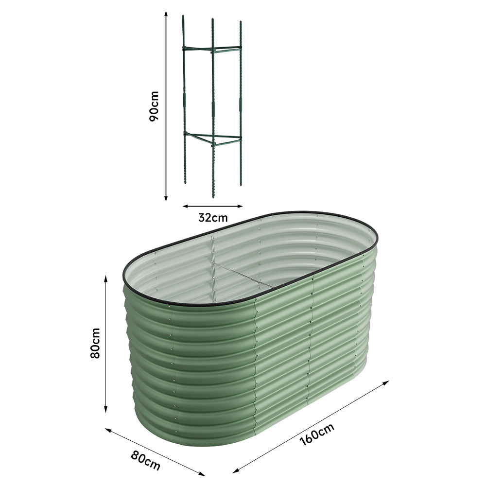 160cm/320cm W X 80cm D X 80cm H Oval Galvanized Steel Raised Garden Bed With Safety Edging, Ground Stakes & Elevated Design | Small