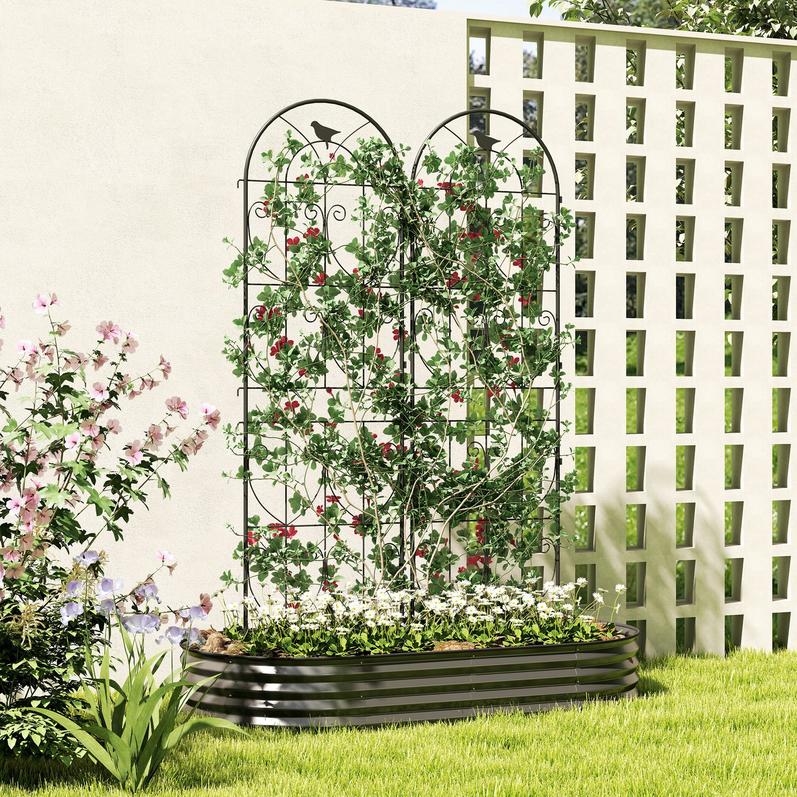 Outsunny Set Of 2 Metal Garden Trellis, Outdoor Trellis Panels, 180 X 50cm