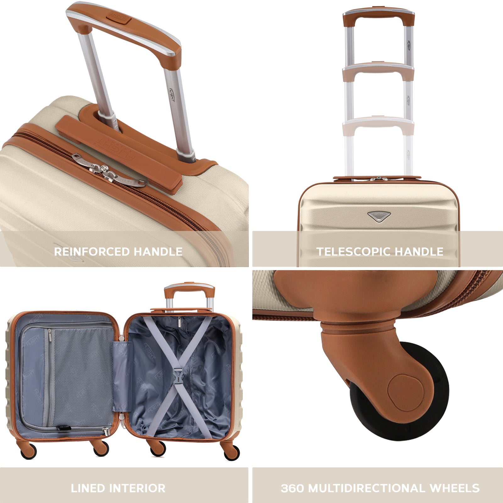 45x36x20cm Lightweight Underseat Cabin Carry On Suitcase - 100+ Airline Approved - Hard Shell Luggage - 4 Wheels | 45 x 36 x 20cm | Cream