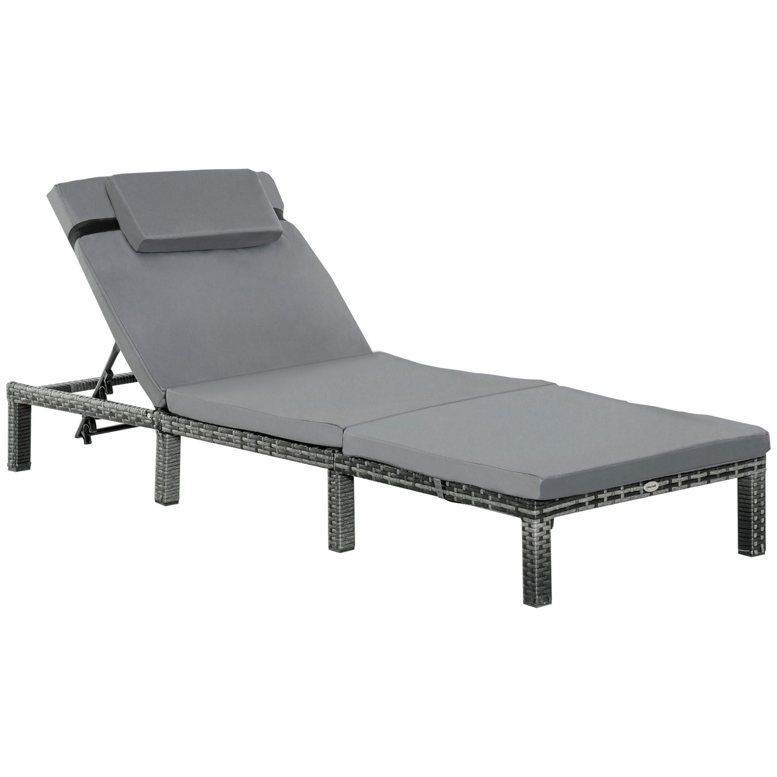 Rattan Reclining Sun Lounger With Cushion | Charcoal Gray