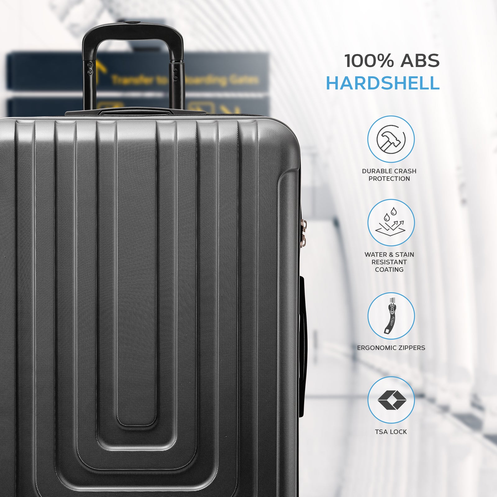 Set Of 3 Hard Shell Suitcases Overhead Carry On Cabin Bag & Check In 20kg+ Medium And Large Bag. | Set-of-3 | Anthracite