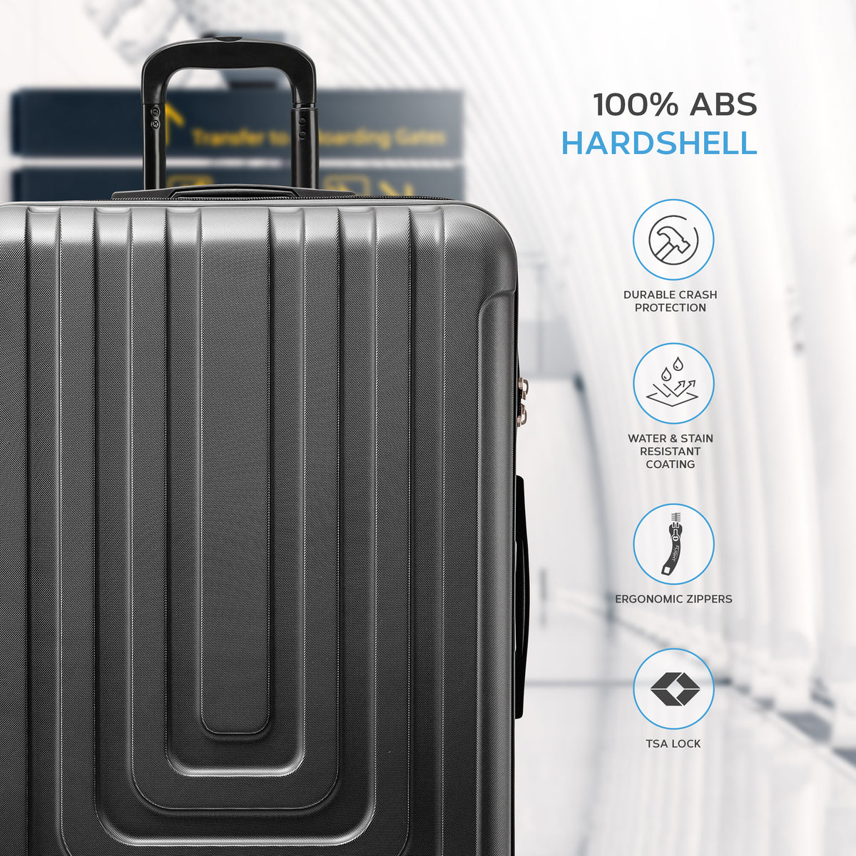 Set Of 3 Hard Shell Suitcases Overhead Carry On Cabin Bag & Check In 20kg+ Medium And Large Bag. | Set of 3 | Anthracite