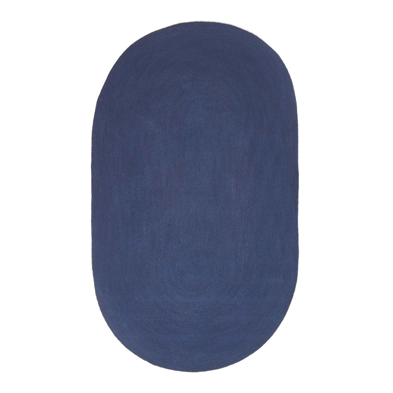 Handmade Woven Braided Oval Rug | 60cm x 80cm | Navy Blue