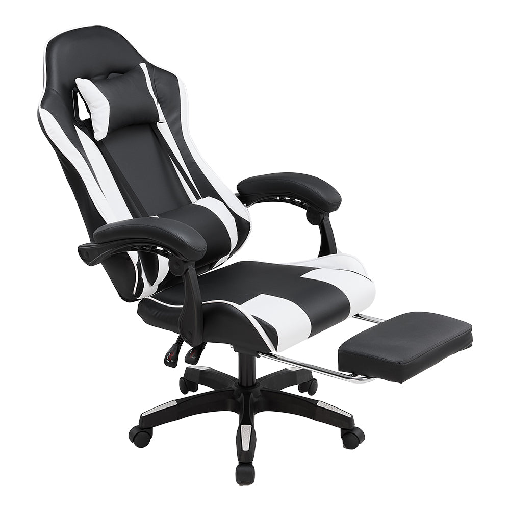 Rgonomic Gaming Chair With Adjustable Height & Backrest Office Computer Chair With Footrest And Pillow | Black & White