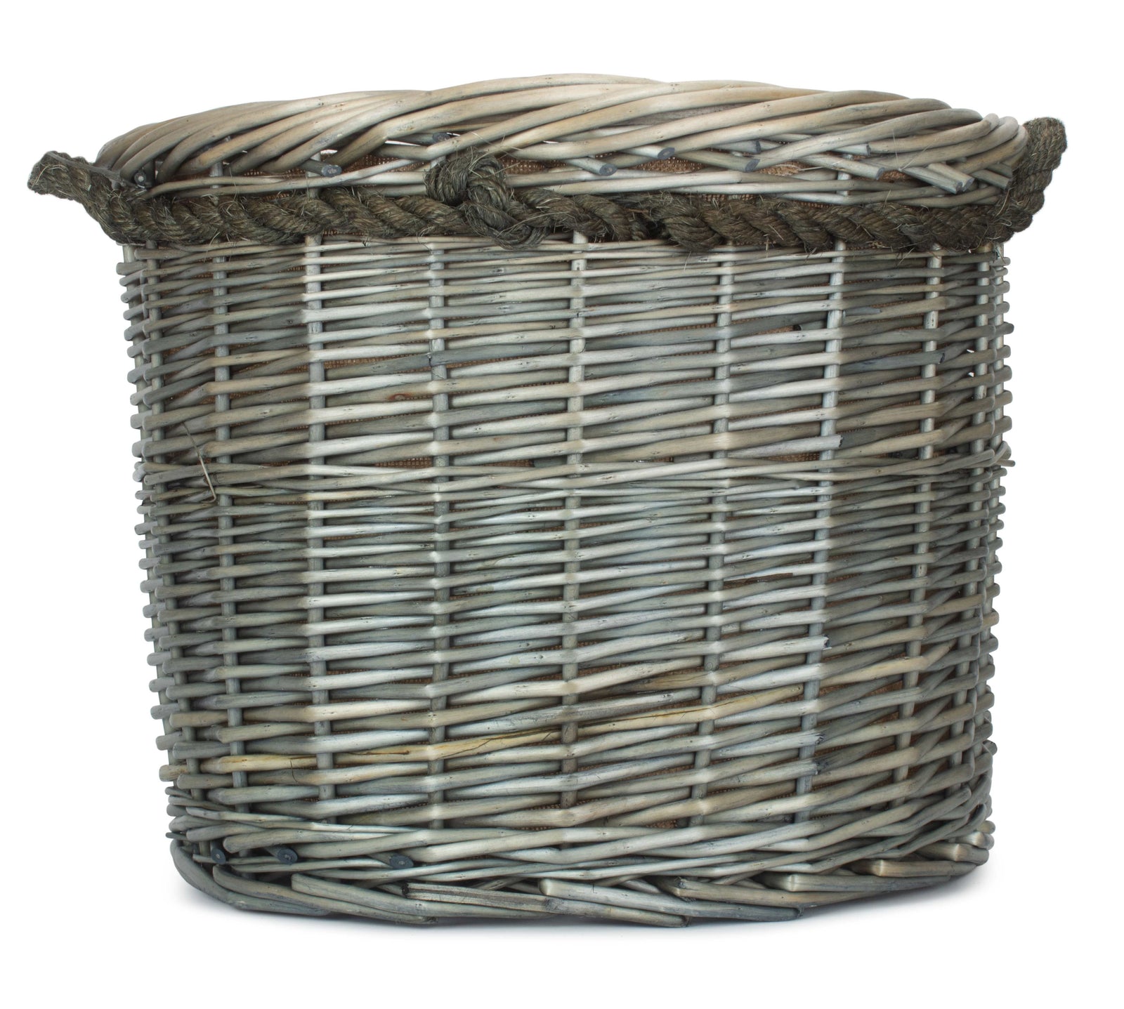 Wicker Rope Handled Antique Wash Round Log Basket | Medium | Brown