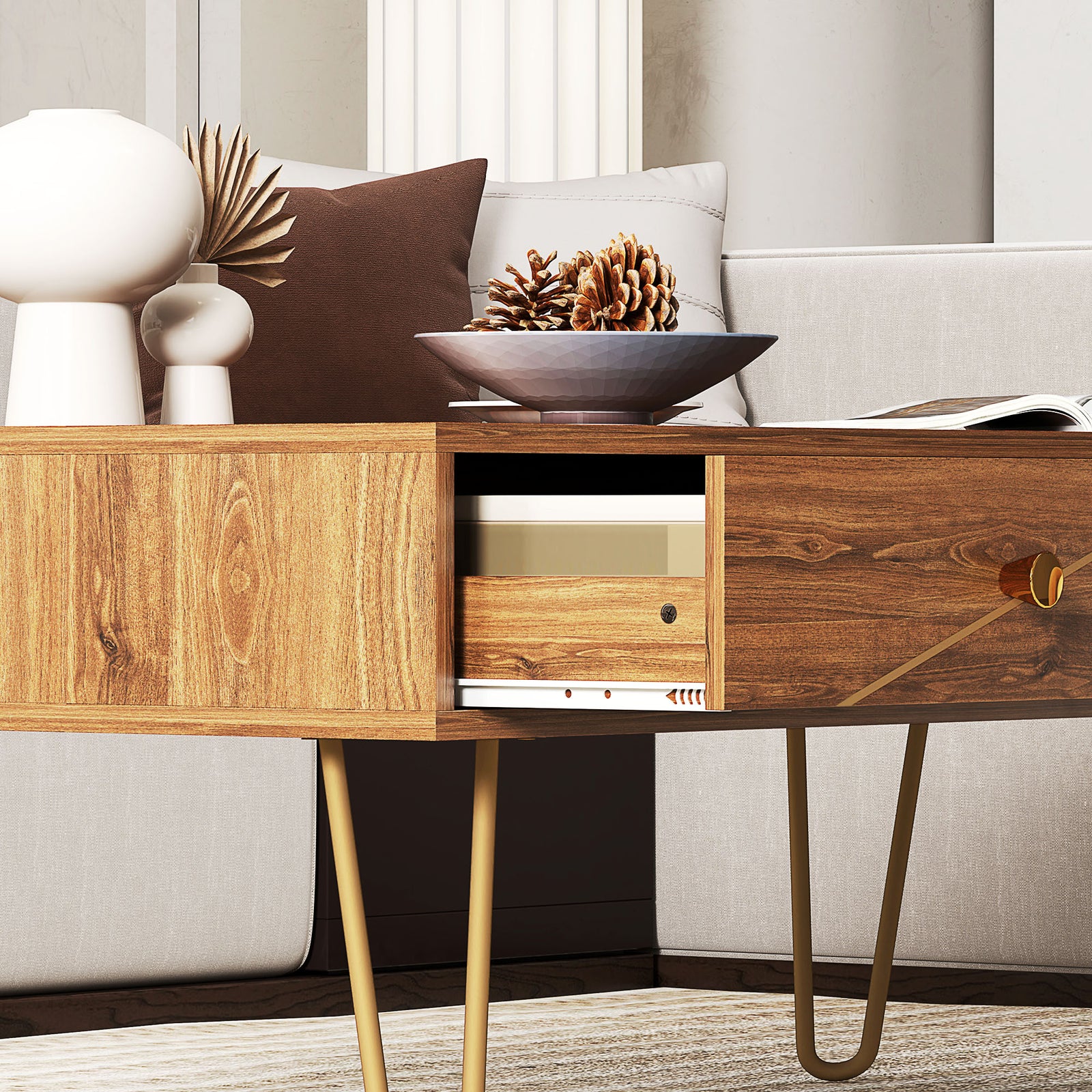 Coffee Table With Drawers And Steel Base
