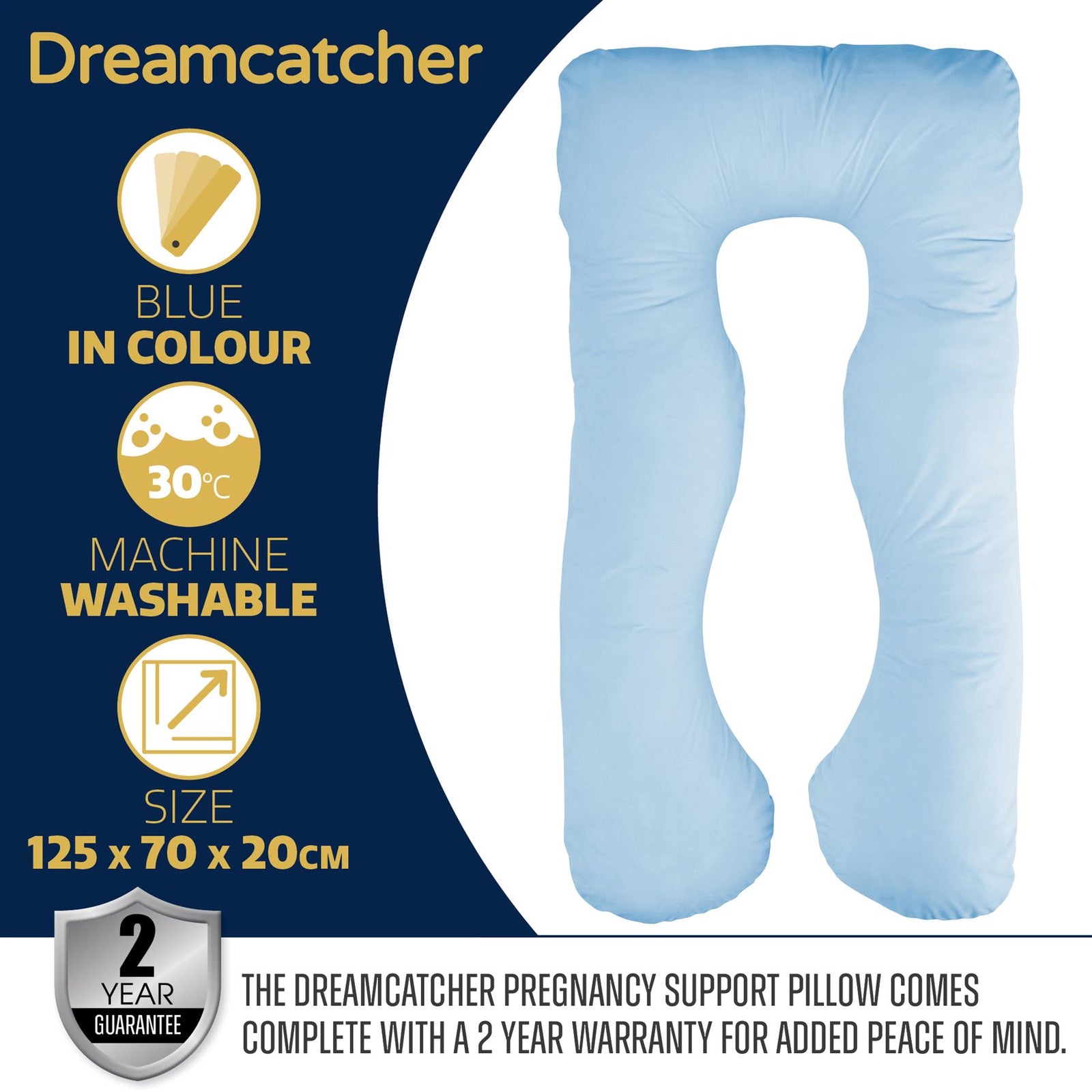 U Shaped Pregnancy Pillow, Maternity Cushion Machine Washable & Removable Velvet Cover | U Shape | Blue