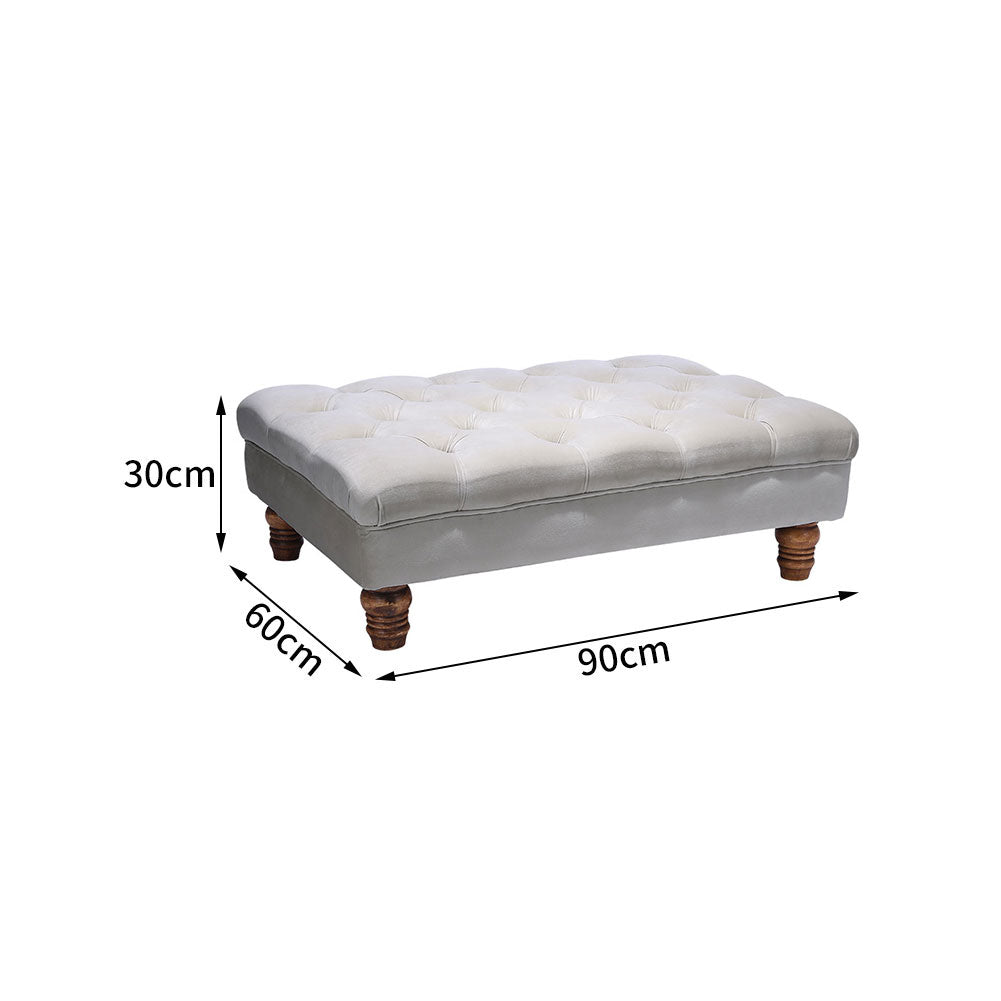 Buttoned Velvet Rectangular Ottoman Footstool With Gourd-shaped Legs