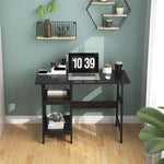 Compact Computer Desk With Storage Shelves For Home Office | Black