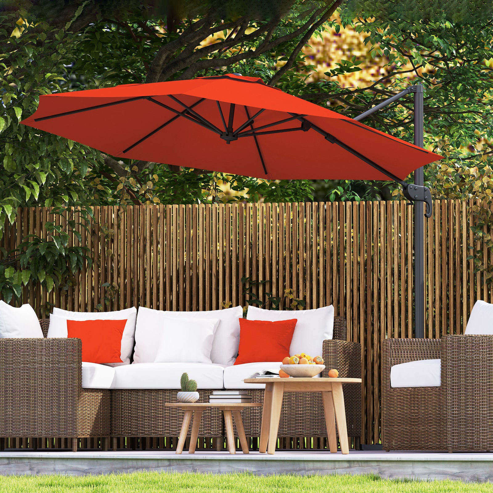 3x3m Cantilever Parasol W/ 360° Crank Handle Tilt | Orange
