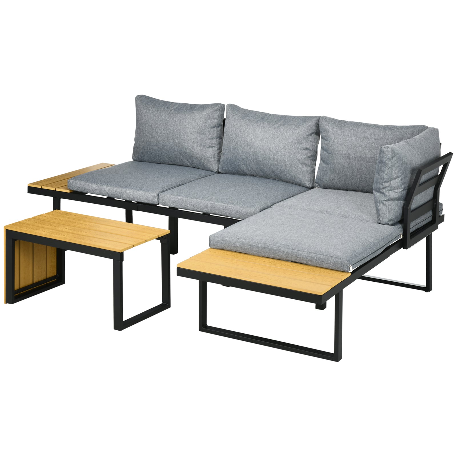 3pcs Patio Set W/ Cushions, Plastic Top Table