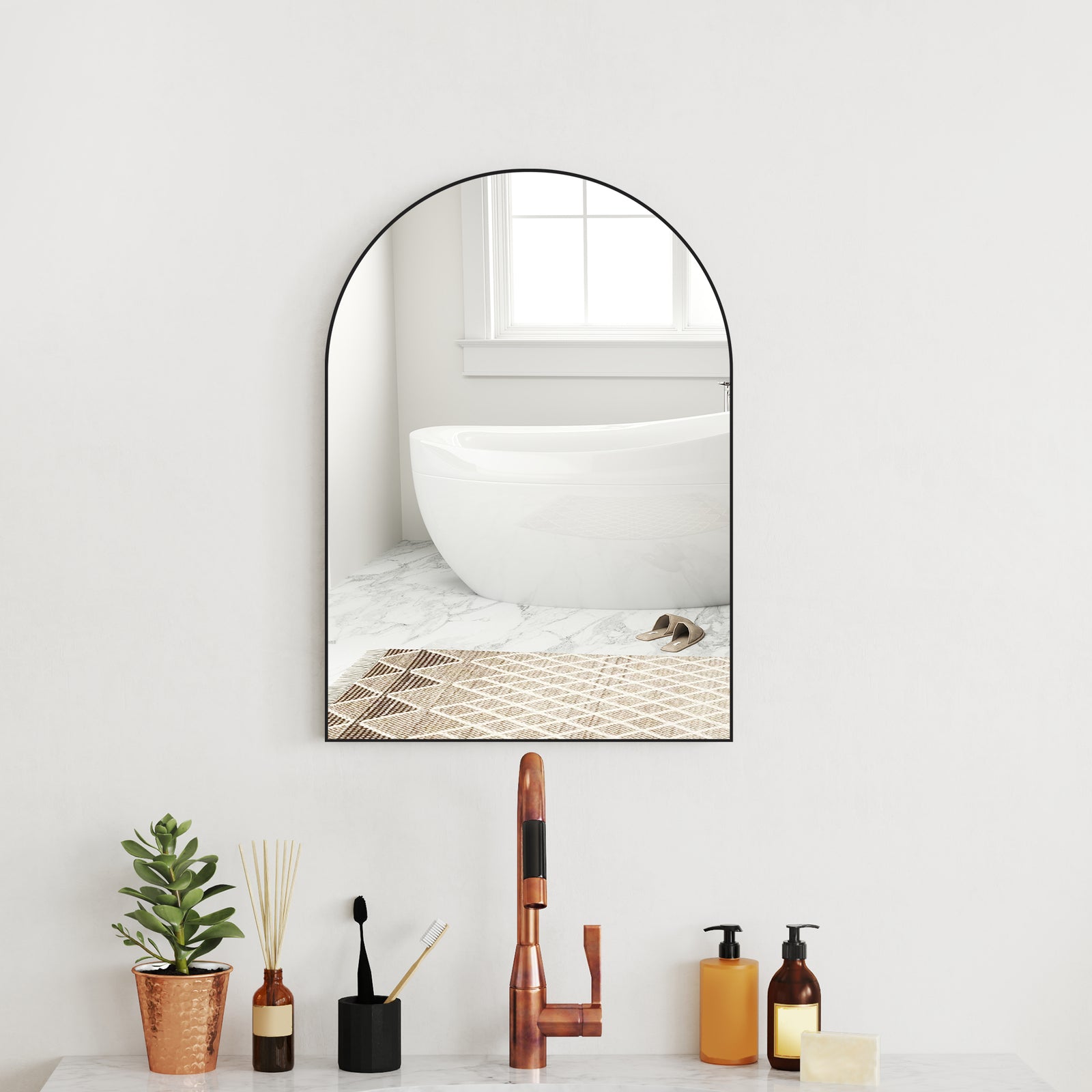 Arch Bathroom Mirror, Modern Wall Mirror With Steel Frame | Small | Black