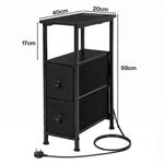 Bedside Table Narrow Side Table With Led Charging Station Storage Black | Black
