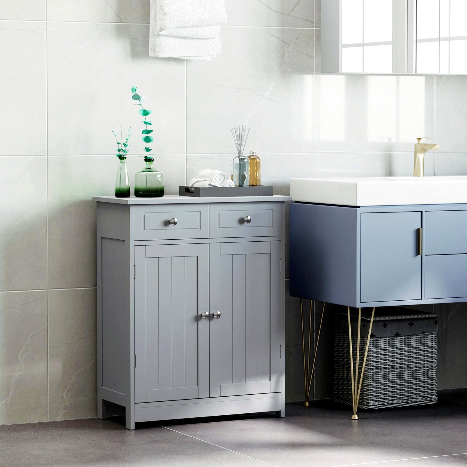 Bathroom Floor Storage Cabinet W/ 2 Drawers Door Cupboard | One Size