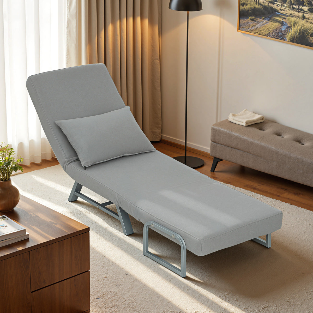Single Sofa Bed, 3-in-1 Convertible Folding Chair Bed | Light Grey