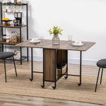 Mobile Drop Leaf Dining Table On Wheels With Storage Shelf | Brown