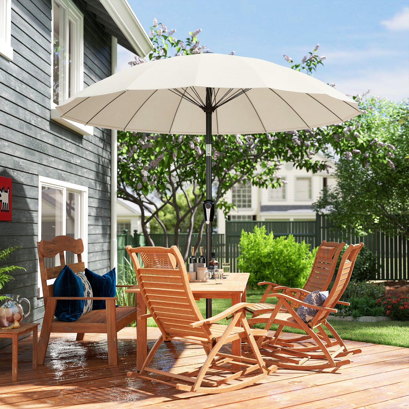 2m Shanghai Garden Parasol Umbrella, Outdoor Sun Shade | Cream