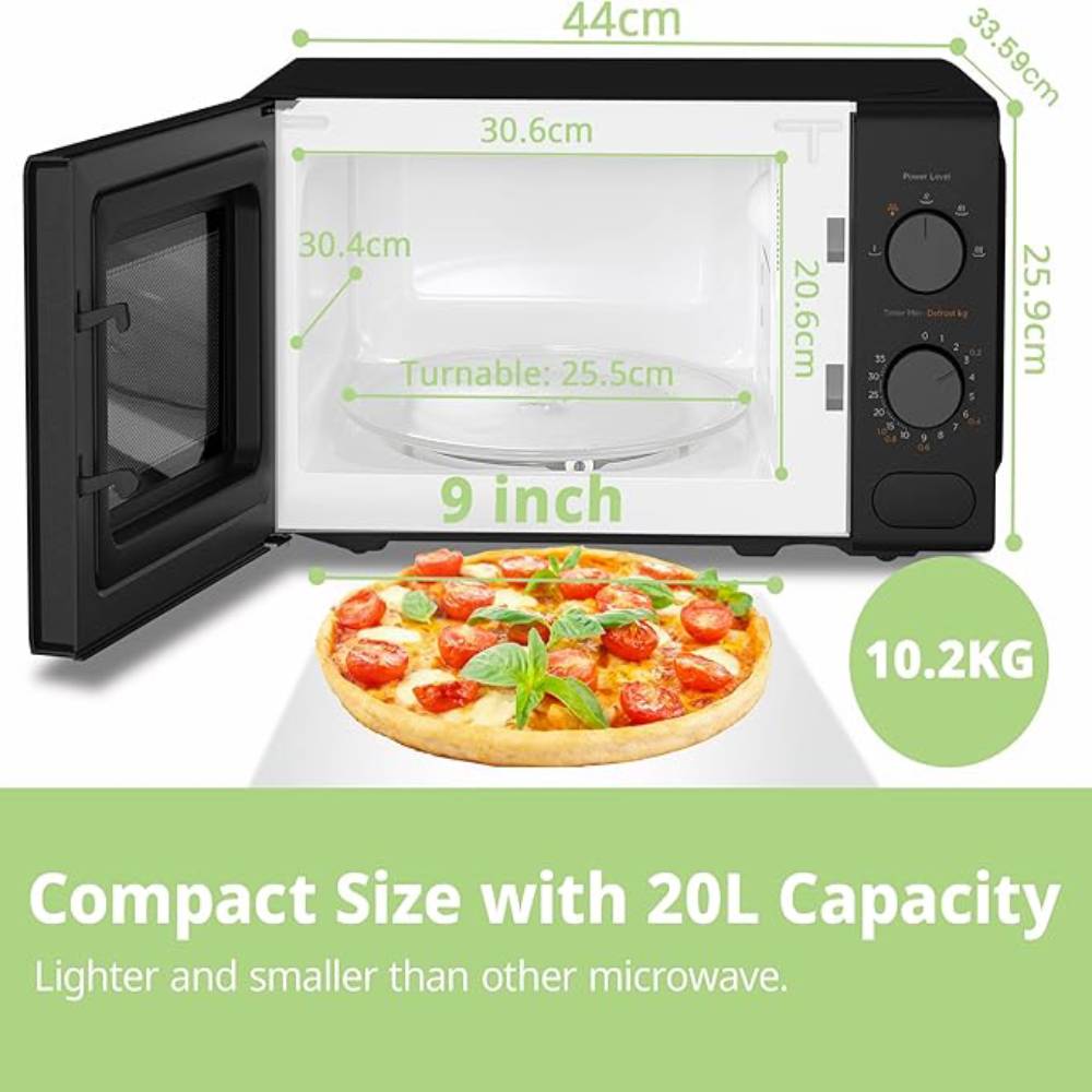 700w Countertop Microwave Oven, 20l Compact Microwave With Dual Control Knobs | Black