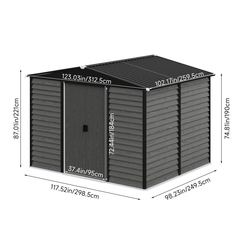 10 X 8ft Metal Storage Shed With Foundation, Double Sliding Doors & Vents, Weatherproof Outdoor Tool Shed For Garden Or Backyard
