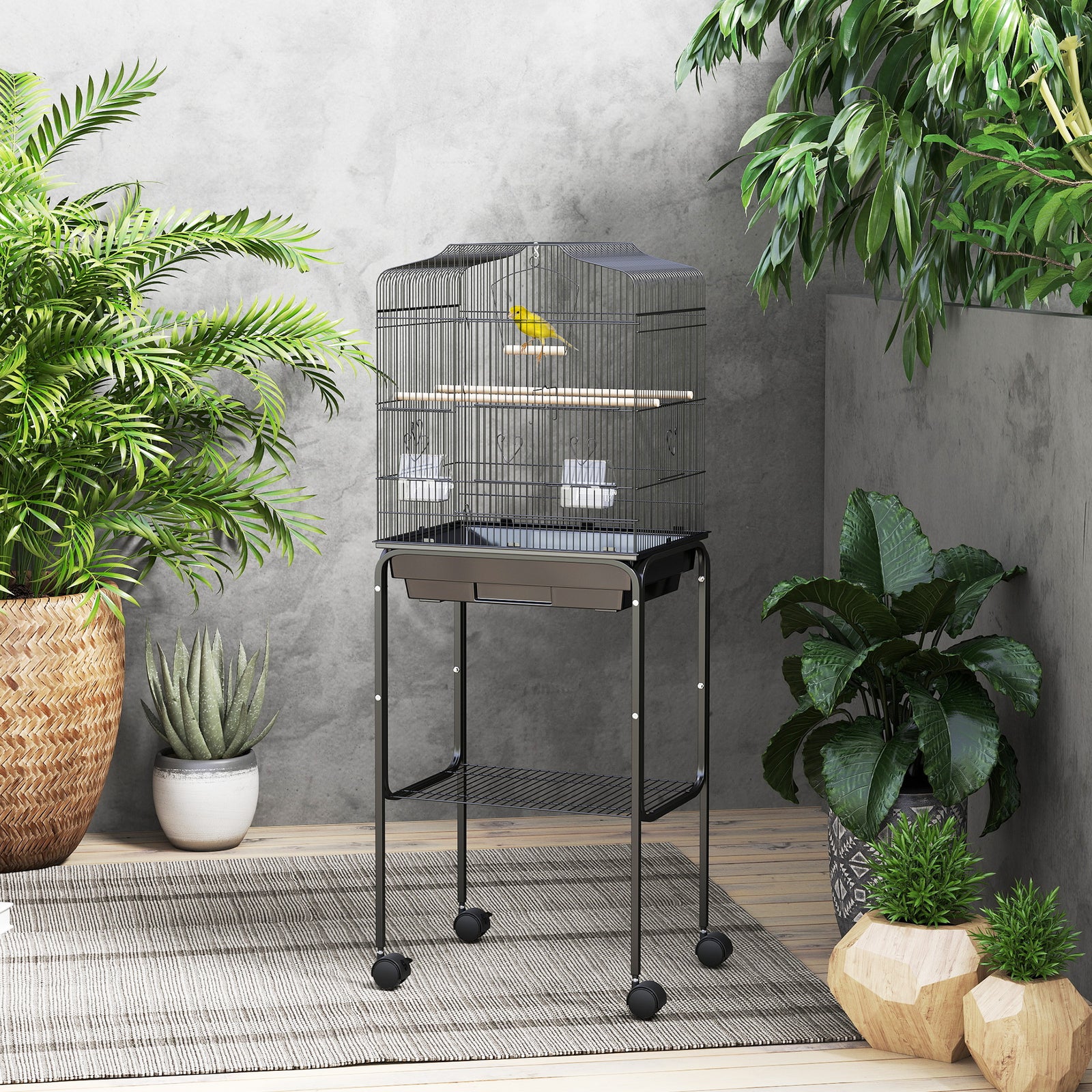 Pawhut Bird Cage For Budgie Finch Canary Parakeet W/ Stand Tray Black