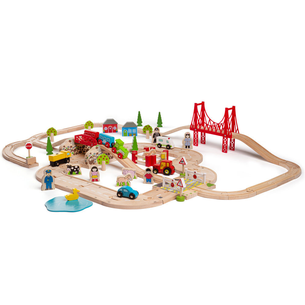 Bigjigs Toys Wooden Road & Rail Set - 80 Pieces