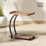 HOMCOM C Shaped Side Table With Storage & Wheels For Living Room, Brown