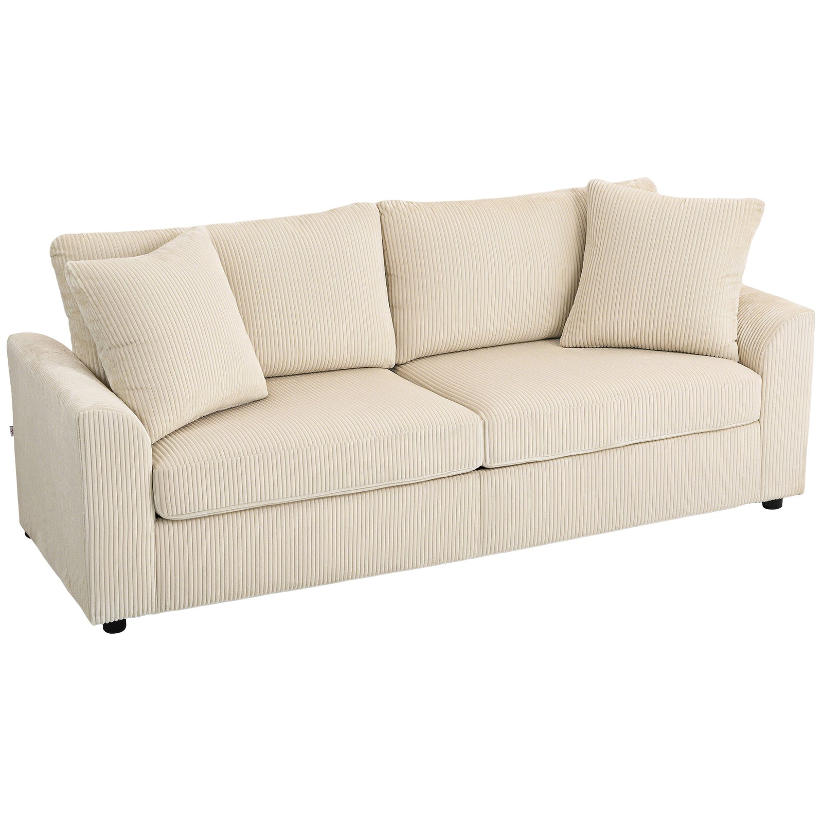 212 Cm Upholstered Jumbo Cord Sofa Couch With Spring Cushion | White