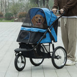 3 Wheel Pet Stroller, For Medium Small Dogs, Foldable Cat Pram | Blue