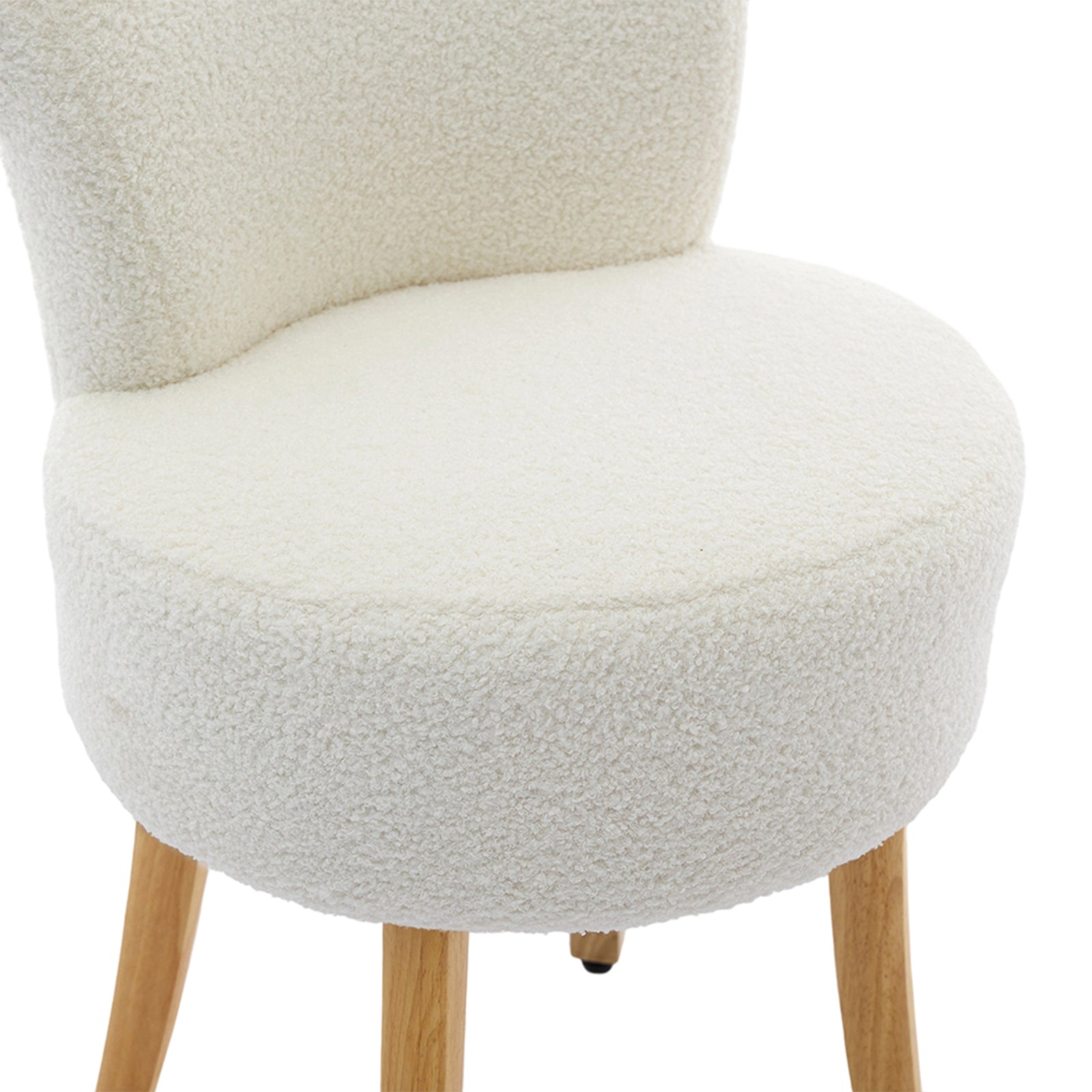 Breeins Modern Teddy Fleece Vanity Stool With Rubberwood Legs