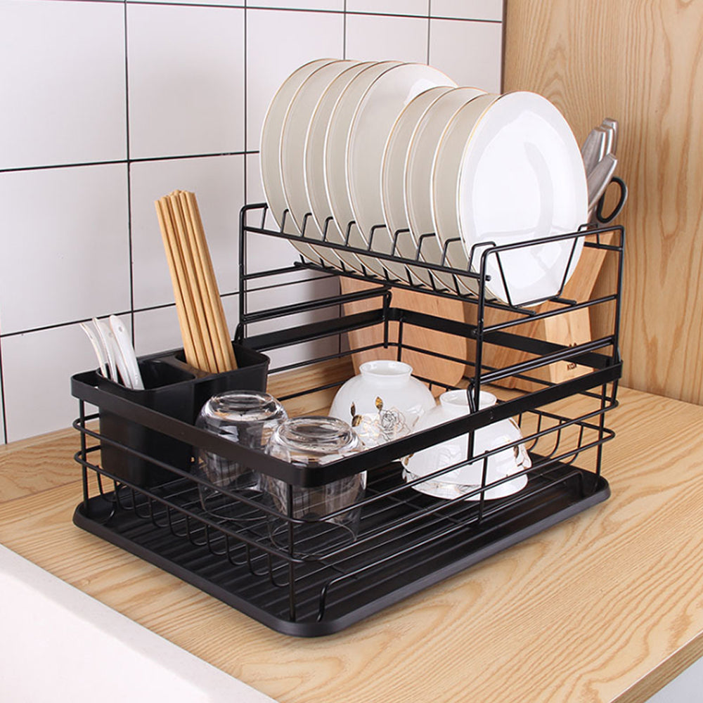 2-tier Metal Kitchen Dish Drainer Rack | Black